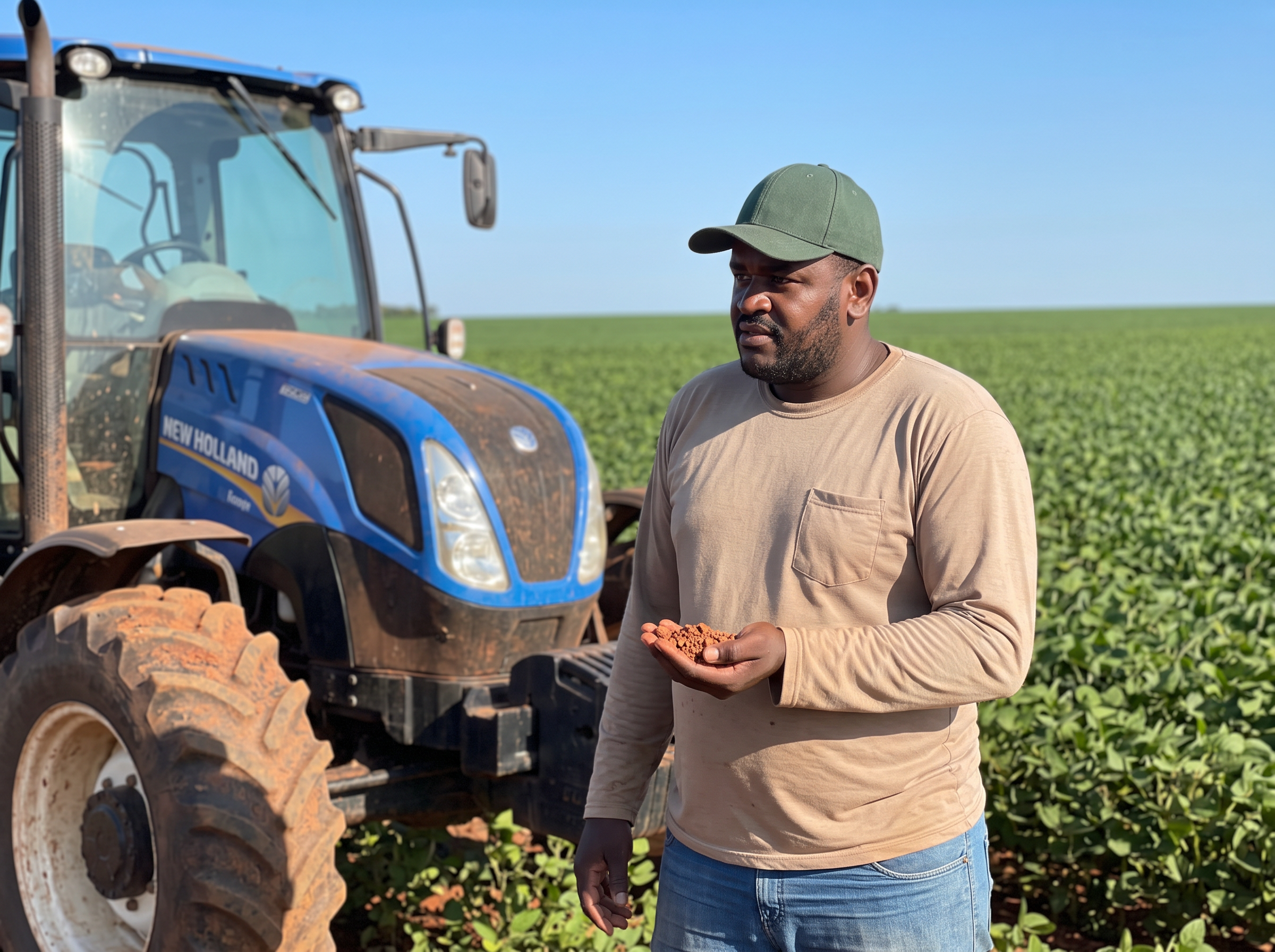 Jorgim Agro Boy ao lado de trator em lavoura